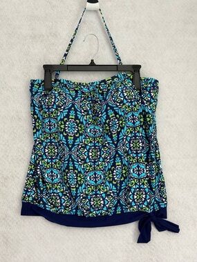 Athena Navy Blue & Teal Floral Blouson Tankini Top size 14
